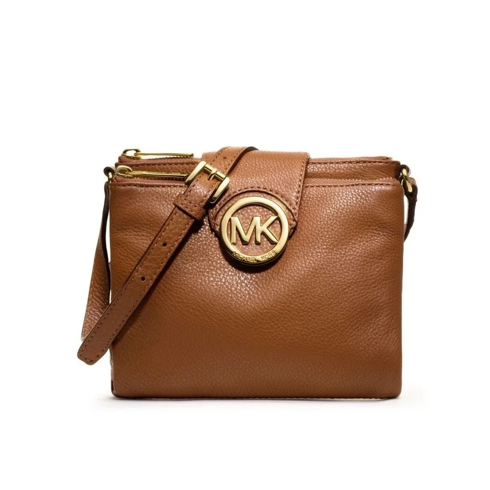 Michael Kors Fulton‎ Pebbled Leather Crossbody Bag Luggage Brown Purse Small